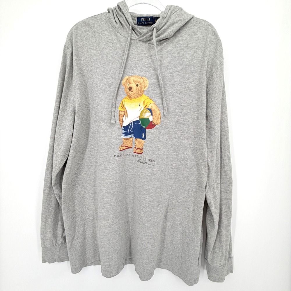 Polo Ralph Lauren Polo Bear Beach Ball Hooded T Shirt Gray Mens XXL Cotton